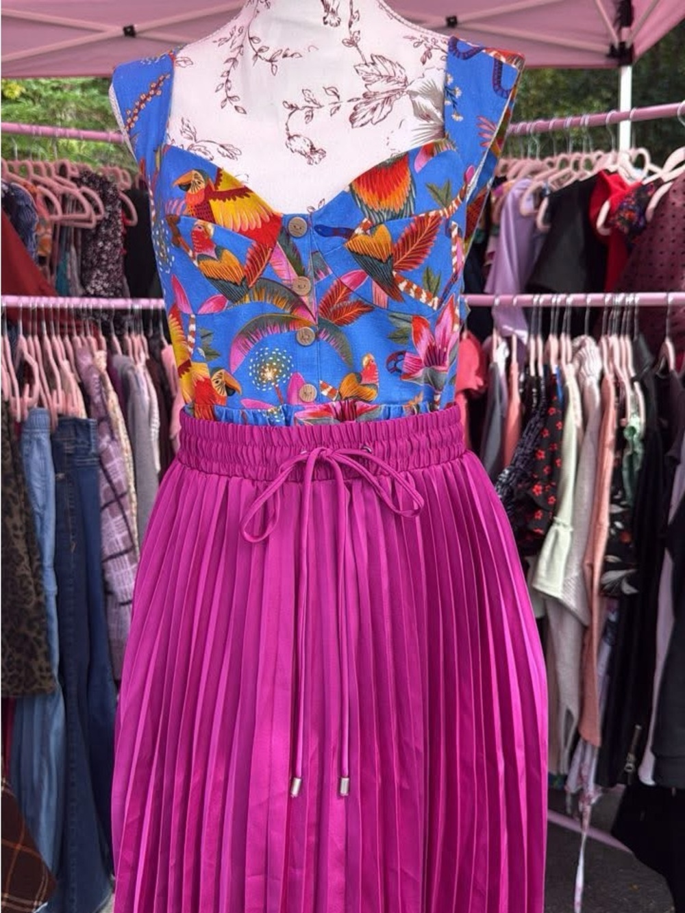 Bright Fuchsia Pleated Midi Skirt - Fuchsia